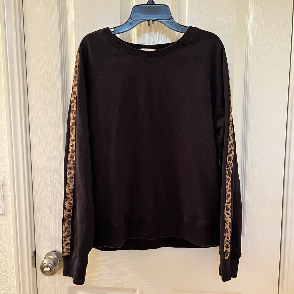 Jak & Rae Black Sweatshirt Leopard Print Stripe Women's Size Large